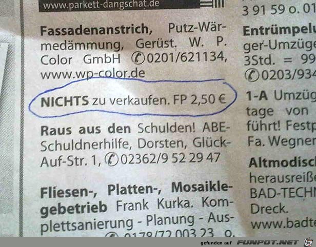 nichts zu verkaufen