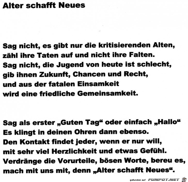 ein kleines Gedicht ber das Alter