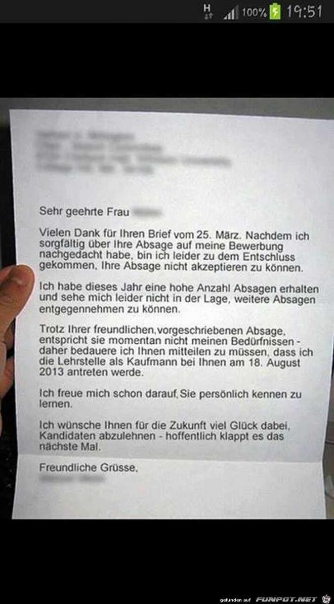 Bewerbung-Absage Bewerbung-Absage