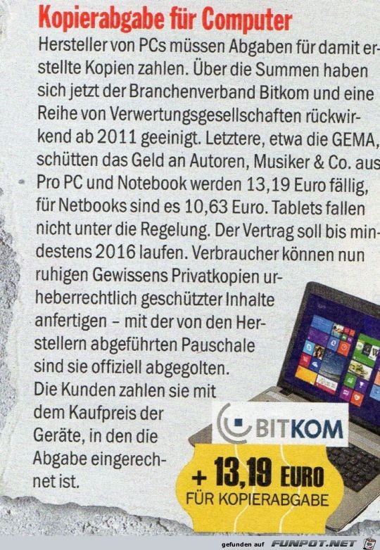 Kopierabgabe für Computer Kopierabgabe für Computer