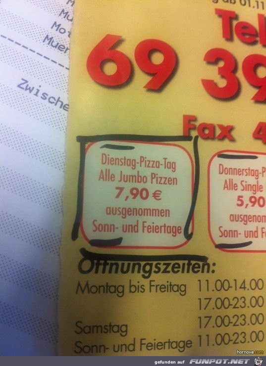 Dienstag ist Pizzatag