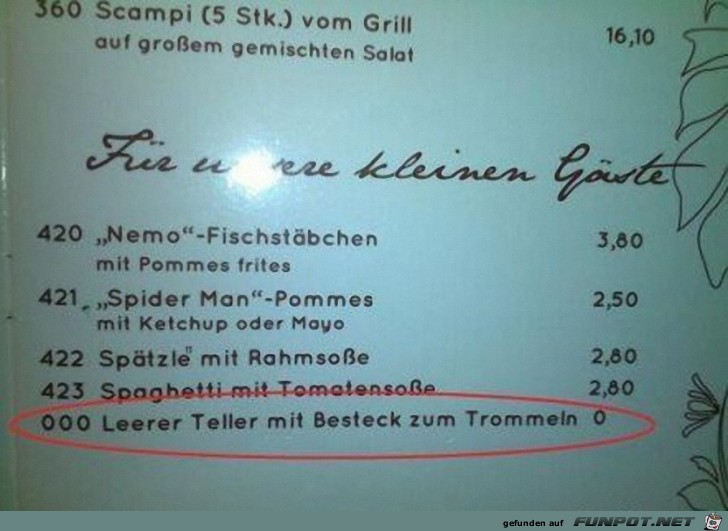 Speisekarte Speisekarte