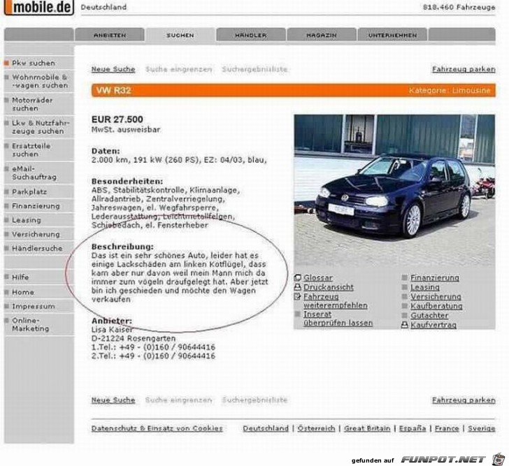 kleiner Lackschaden guenstig abzugeben kleiner Lackschaden guenstig abzugeben