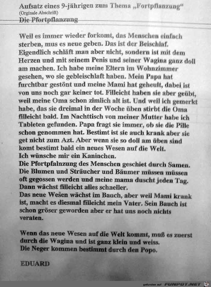 Aufsatz einer 9-jährigen Aufsatz einer 9-jährigen