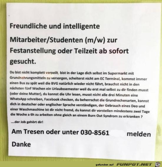 Mitarbeiter gesucht Mitarbeiter gesucht
