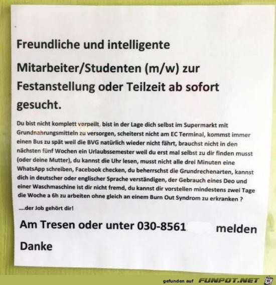 Mitarbeiter gesucht