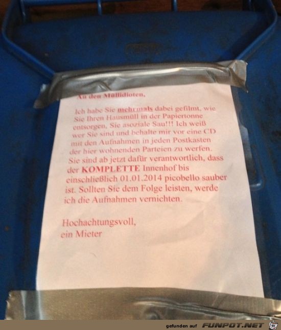 An den Muellidioten... An den Muellidioten...