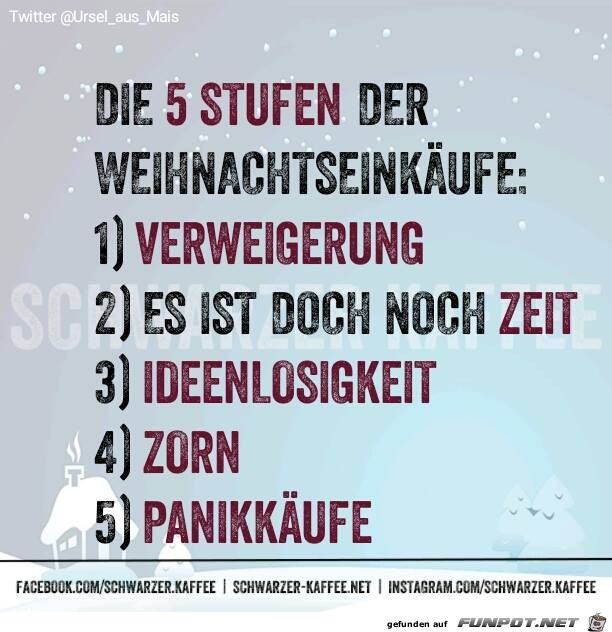 Die 5 Stufen der Weihnachtseinkufe