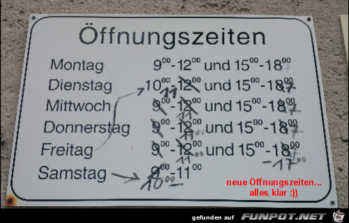 Öffnungszeiten Öffnungszeiten