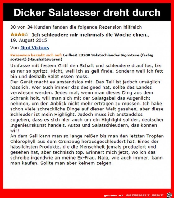 Kundenrezension Salatschleuder Kundenrezension Salatschleuder