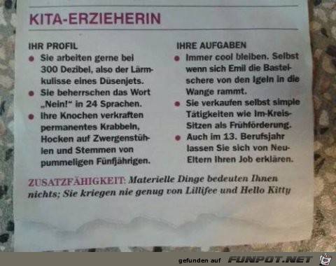 Kita-Erzieherin gesucht Kita-Erzieherin gesucht
