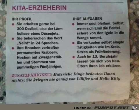 Kita-Erzieherin gesucht