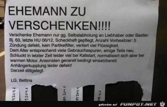 Ehemann zu verschenken Ehemann zu verschenken