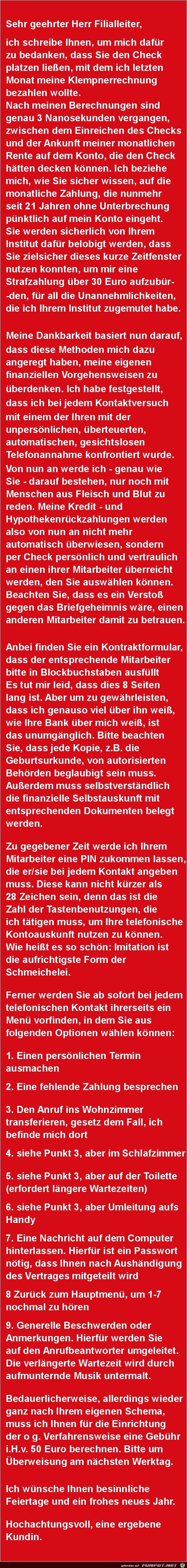 Sehr geehrter Herr Filialleiter Sehr geehrter Herr Filialleiter