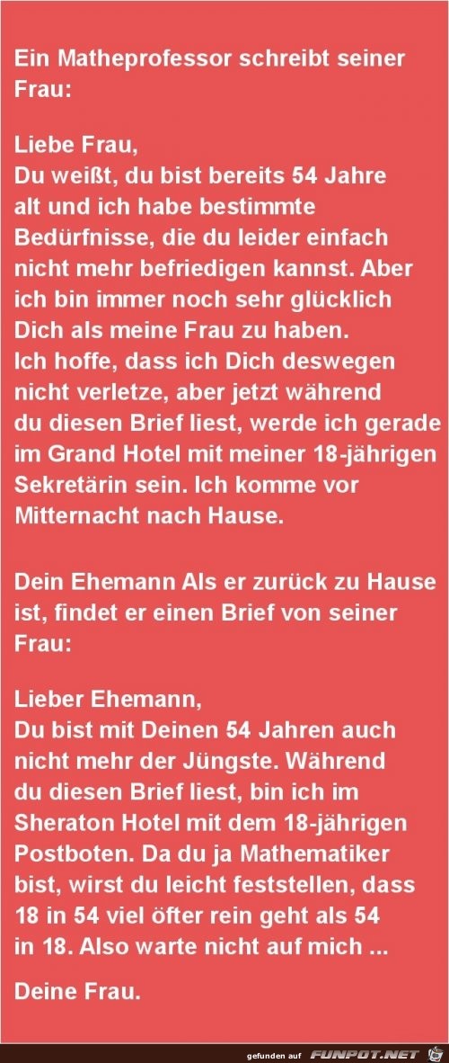 ein Matheprofessor schreibt seiner Frau ein Matheprofessor schreibt seiner Frau