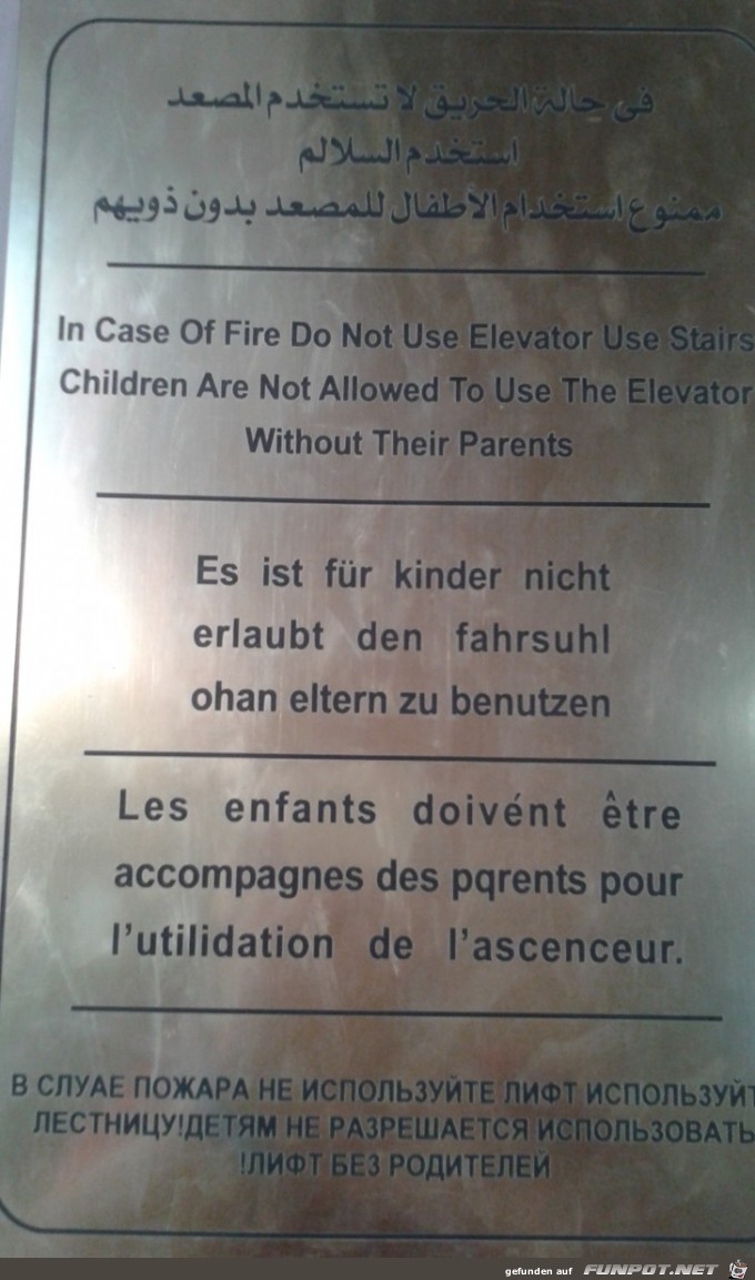 Bei Brand den Aufzug nicht benutzen