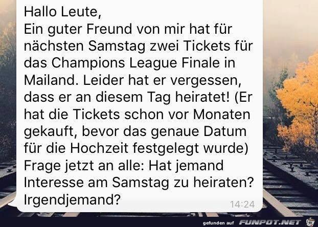 Heiraten oder CL-Finale Heiraten oder CL-Finale