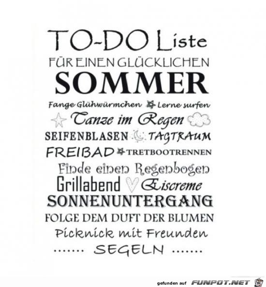 To-do Liste fuer den Sommer
