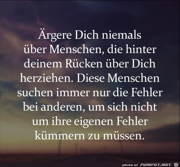 aergere dich niemals ueber Menschen.......