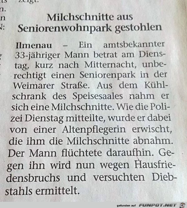 Milchschnitte gestohlen Milchschnitte gestohlen