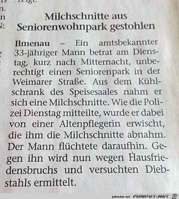 Milchschnitte gestohlen