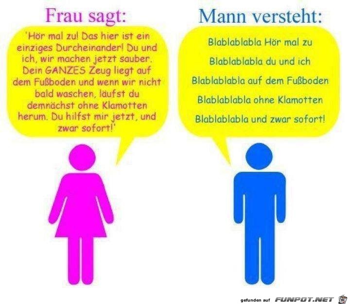 Frau sagt..... Mann versteht....... Frau sagt..... Mann versteht.......