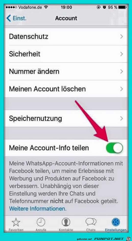 Änderung der Einstellung WhatsApp wegen facebook-Weitergabe Änderung der Einstellung WhatsApp wegen facebook-Weitergabe