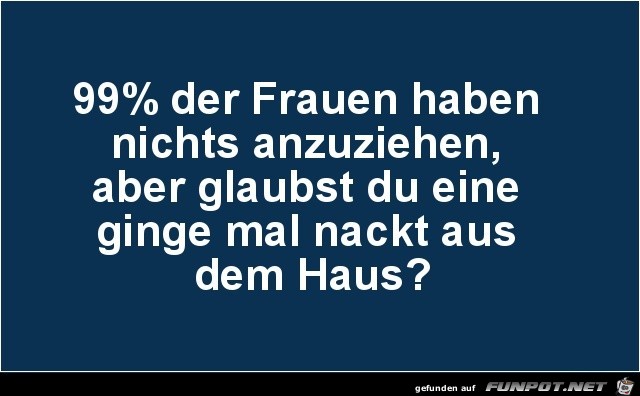 99% der Frauen haben nichts anzuziehen.......