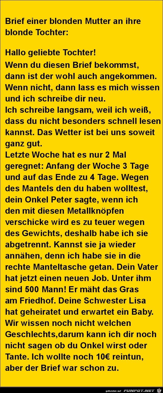 Mutter schreibt Tochter......