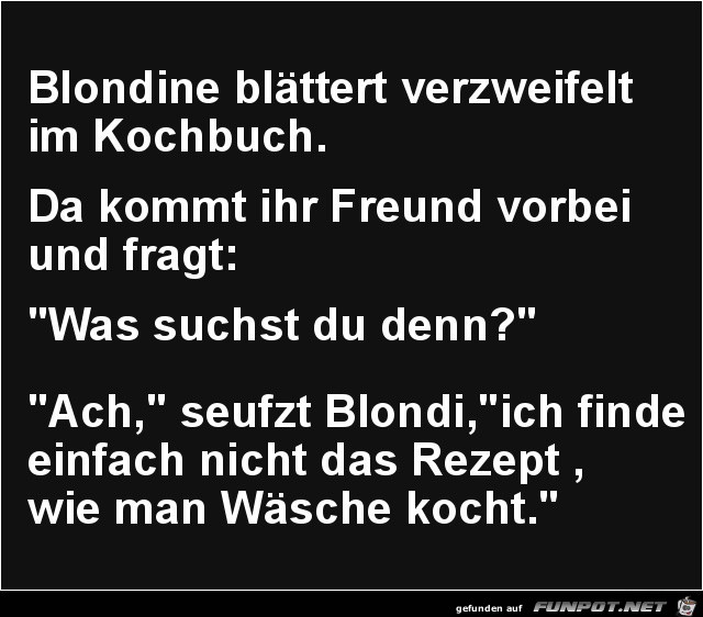 BLONDINE BLTTERT VERZWEIFELT IM KOCHBUCH.....