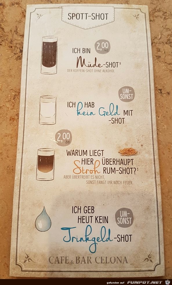 Shot-Getraenkekarte Shot-Getraenkekarte