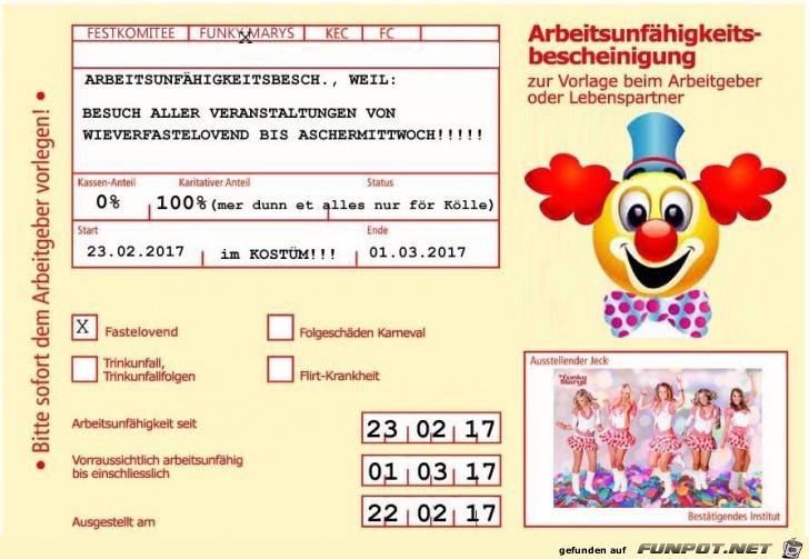Krank wegen Karneval Krank wegen Karneval