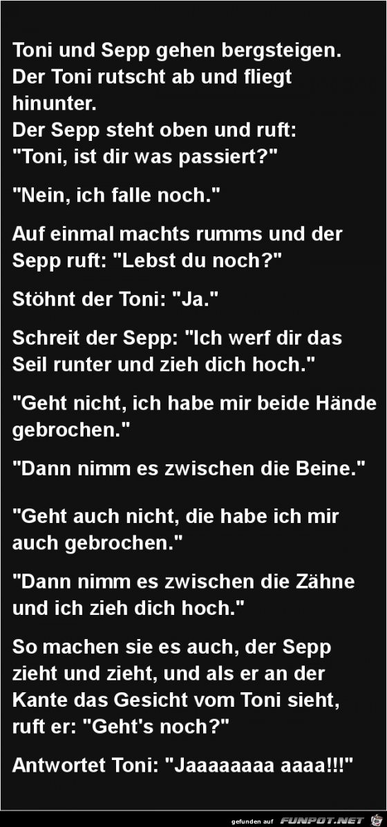 Toni und Sepp gehen bergsteigen......