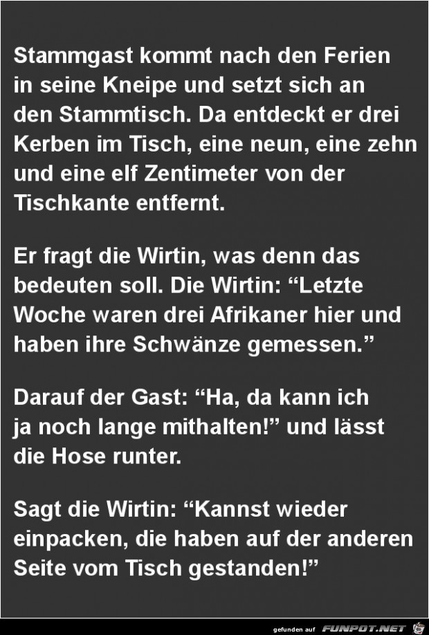 Stammgast kommt nach den Ferien in seine Kneipe......