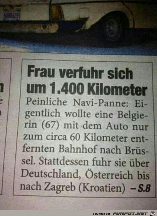 Frau verfuhr sich um 1.400 Kilometer......