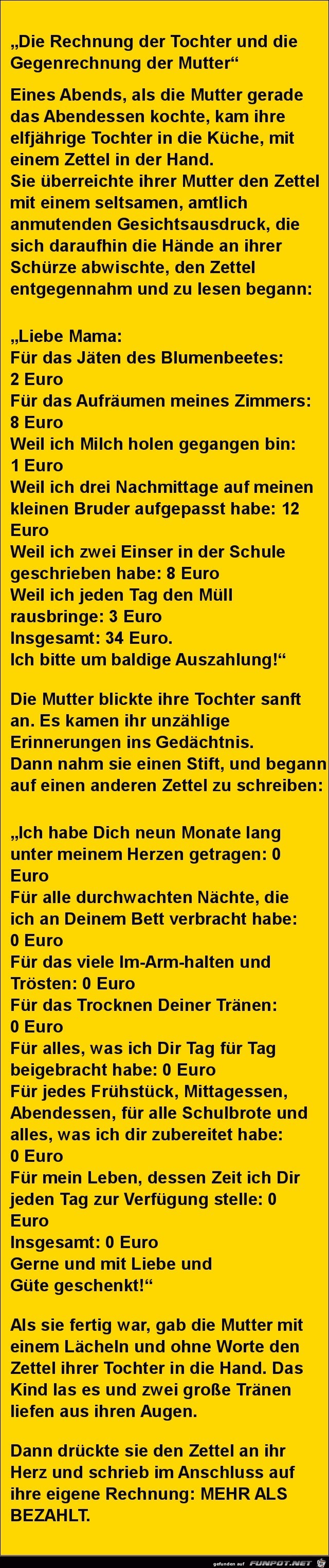 die Rechnung der Tochter......