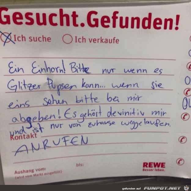 Suchanzeige bei Rewe Suchanzeige bei Rewe