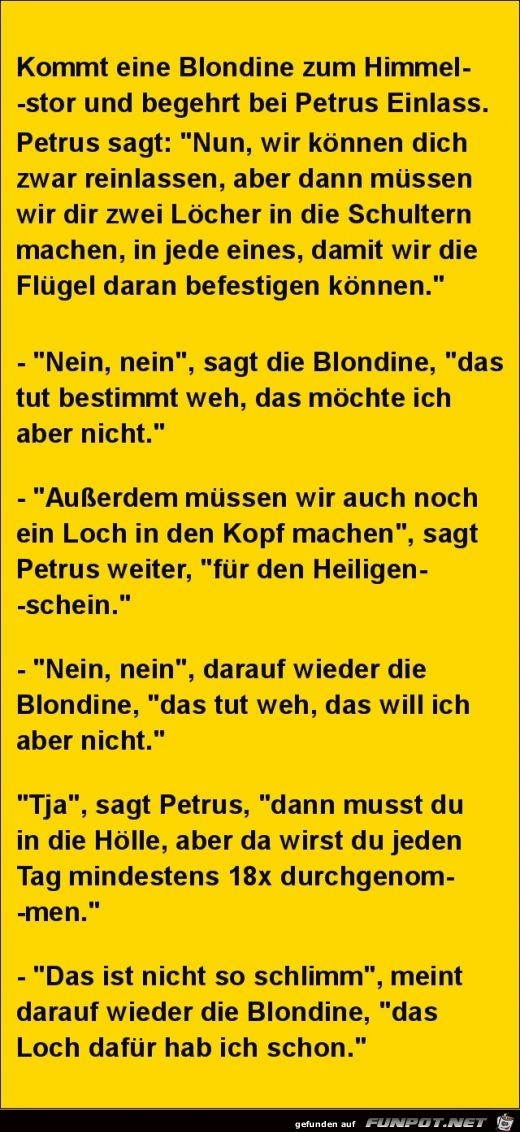 kommt eine Blondine zum Himmelstor......