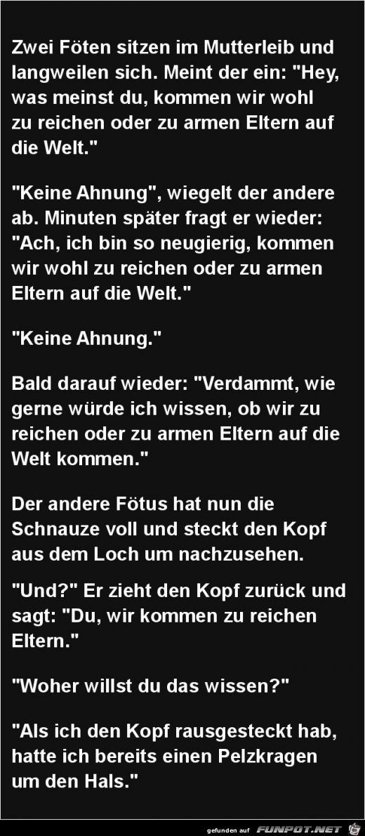 zwei Föten sitzen im Mutterleib und langweilen sich... zwei Föten sitzen im Mutterleib und langweilen sich...