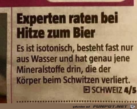 Bei Hitze Bier nehmen