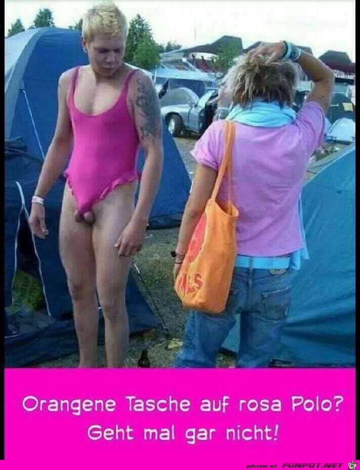 Orangene Tasche auf rosa Polo ?