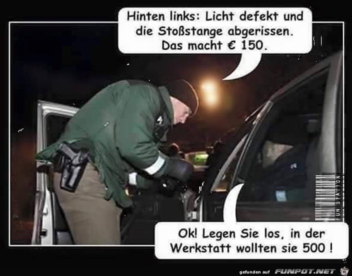 Hinten links: Licht defekt und