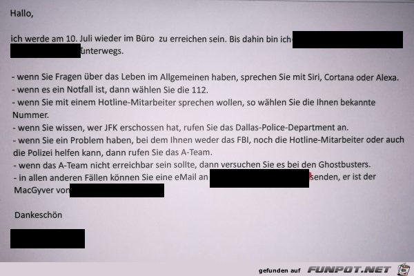 Automatische Abwesenheitsmeldung Automatische Abwesenheitsmeldung
