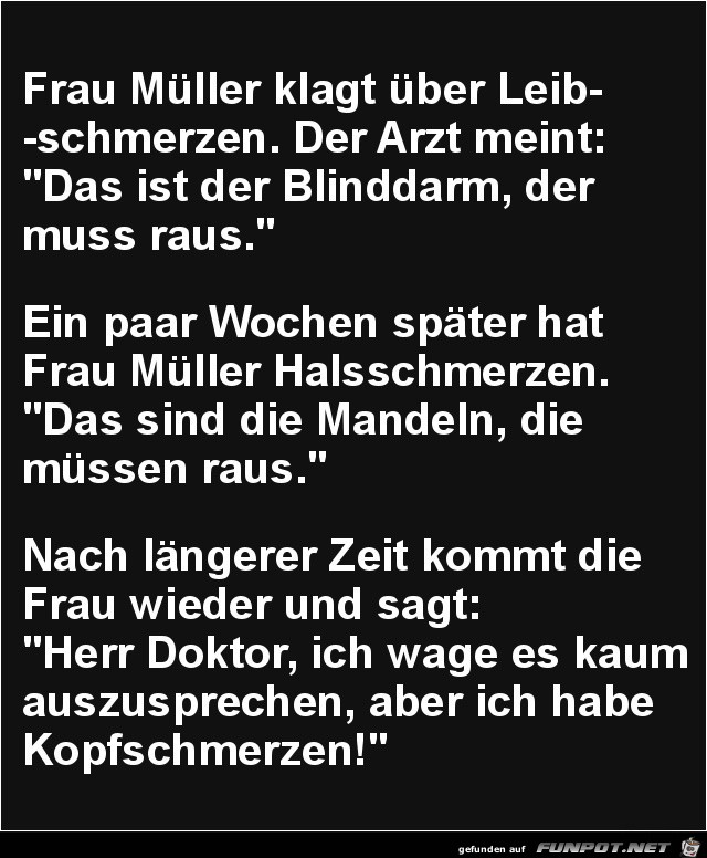 Frau Müller klagt über Leibschmerzenn..... Frau Müller klagt über Leibschmerzenn.....
