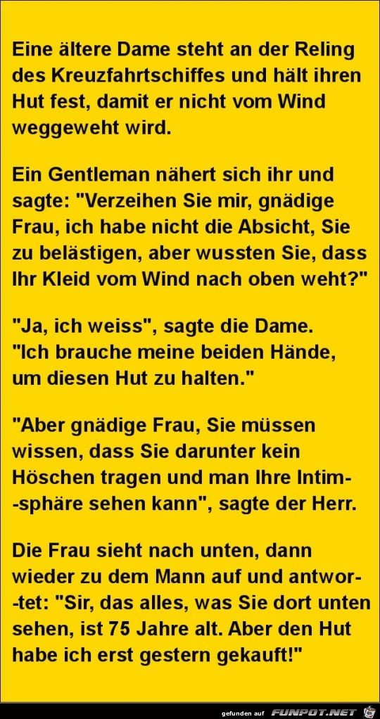 eine ltere Dame steht an der Reling......