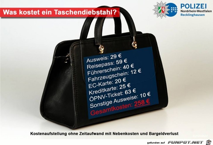 Was kostet ein Taschendiebstahl