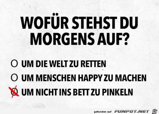 Wofür stehst du morgens auf? Wofür stehst du morgens auf?