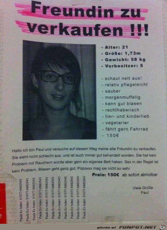 Freundin zu verkaufen Freundin zu verkaufen