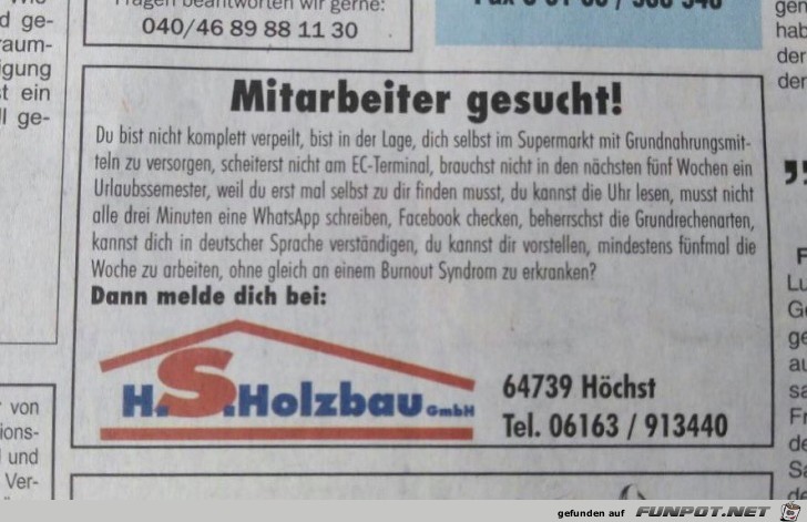 Nicht verpeilten Mitarbeiter gesucht Nicht verpeilten Mitarbeiter gesucht