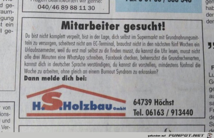 Nicht verpeilten Mitarbeiter gesucht